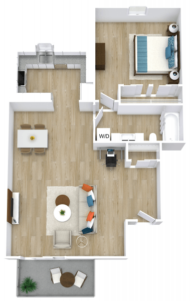 Floor plan for 1 bed, 1 bath, 722 sqft